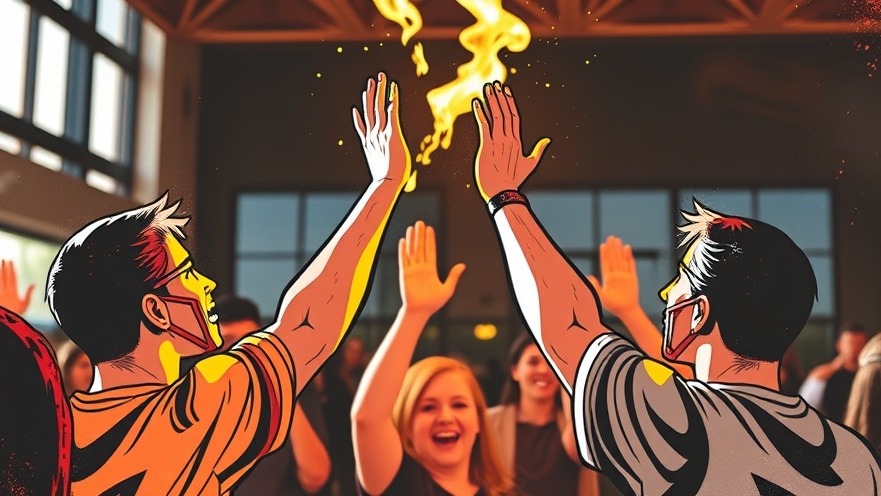 A joyful moment of high-fives symbolizing self-acceptance and personal growth.