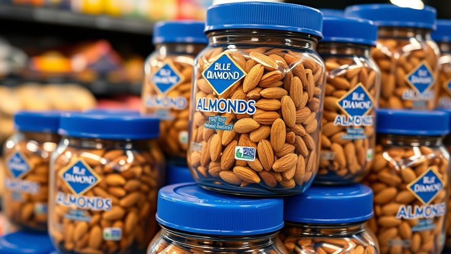 Close-up of Blue Diamond almonds highlighting Sacramento jobs impact and environmental sustainability.