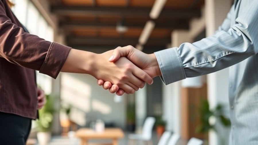 Handshake in a bright workspace, embodying trust in a content marketing strategy.