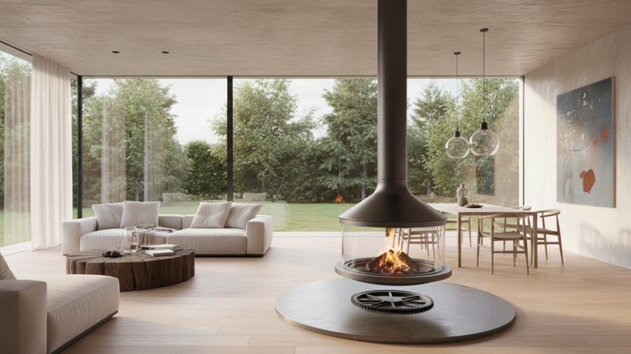 Homeowners exploring rotating fireplaces in Sacramento for modern heating solutions.
