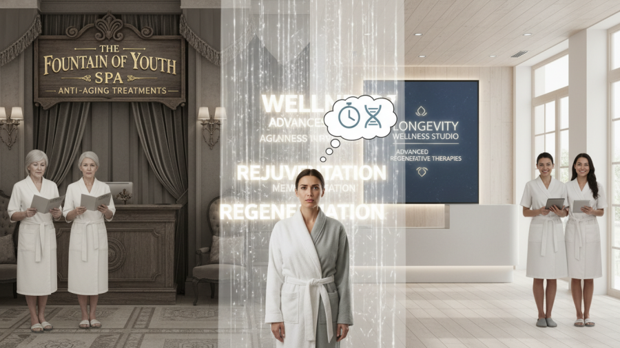 Spa experience disconnect: anti aging vs longevity spa in 2026 wellness branding.
