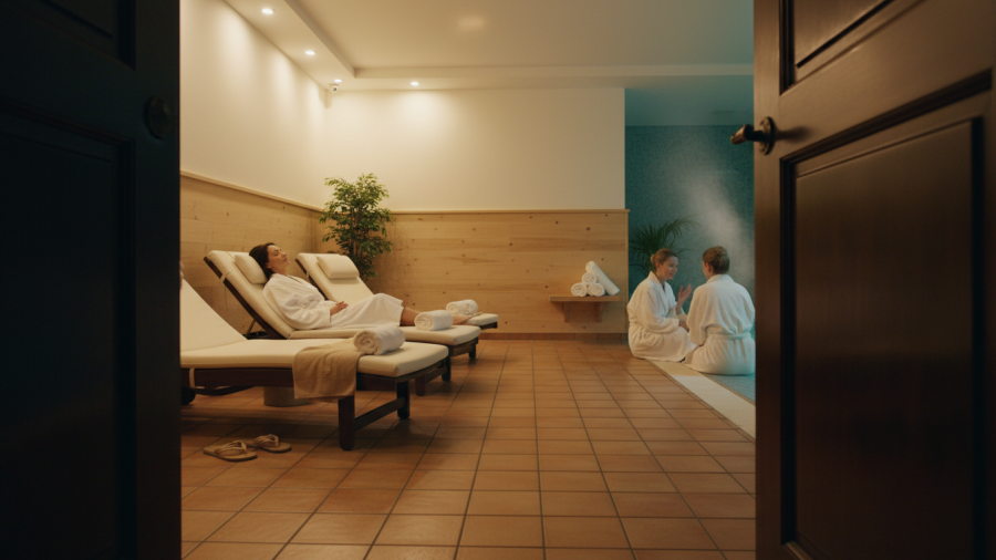 Tranquil communal area at Tacoma women only Korean spa, showcasing relaxation and comfort.