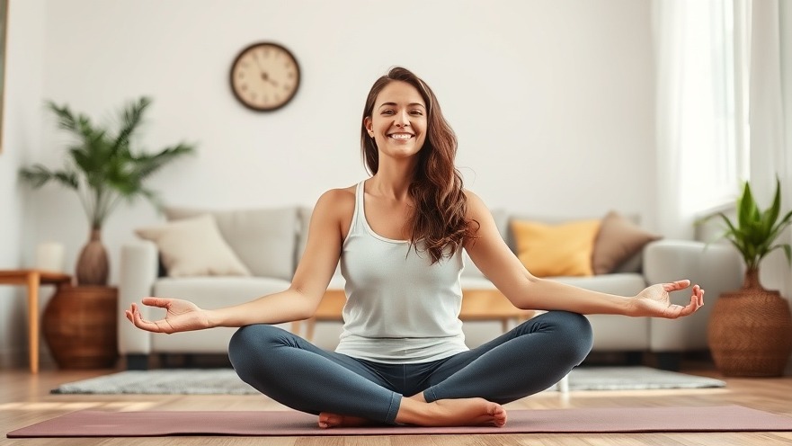 Smiling woman in relaxed seated yoga pose showcasing yoga practice benefits indoors.
