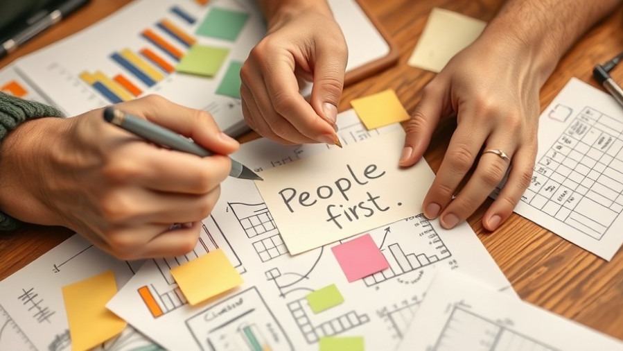 Hands sketching a content marketing strategy with notes and charts, blending data storytelling with empathy.