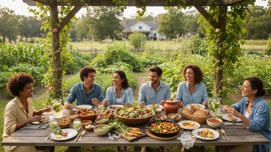 Feeding six people from a permaculture garden in an eco-friendly renovation.