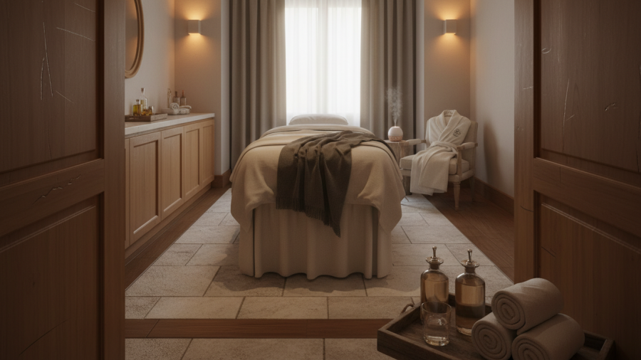 Calming massage room showcasing post-treatment relaxation and normal reactions after a massage.