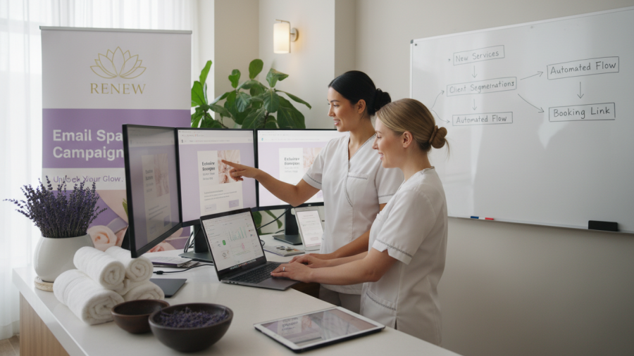 Engaging email list in a spa campaign promoting relaxation and wellness.