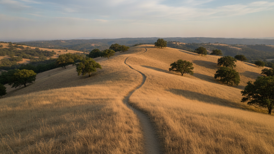 Morning light on Cronan Ranch's trail highlights the best time for hiking.