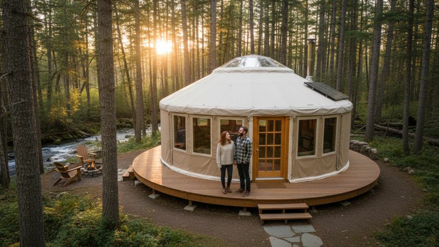 Eco-friendly yurt construction embodies a sustainable lifestyle for Charles and Jill.