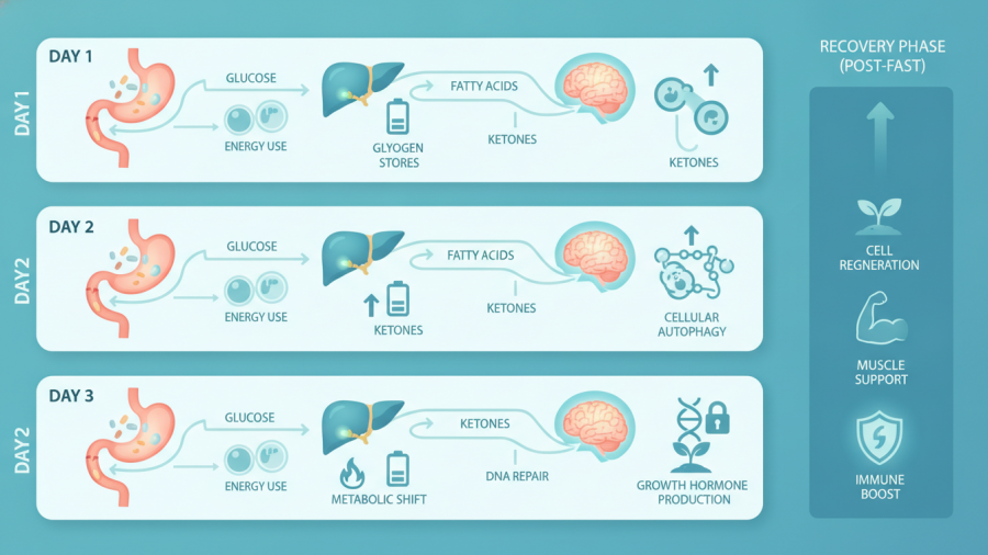 Explore the benefits of a 72-hour fast: autophagy, energy shift, and mental clarity.