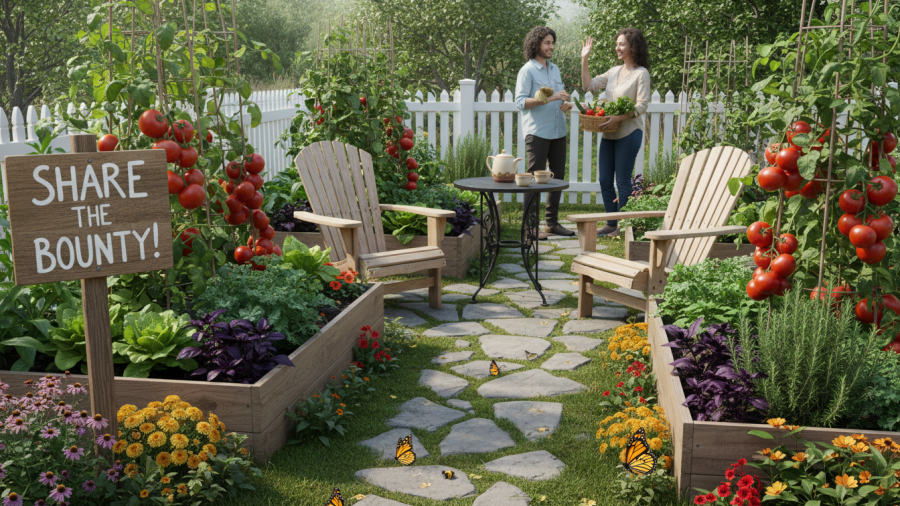 Explore vertical gardening with diverse plant selection in this vibrant front yard.