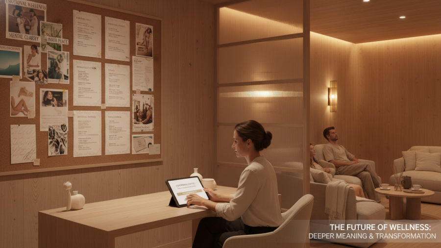 Modern spa consultation showcasing HypnoBreathwork advantages for wellness.