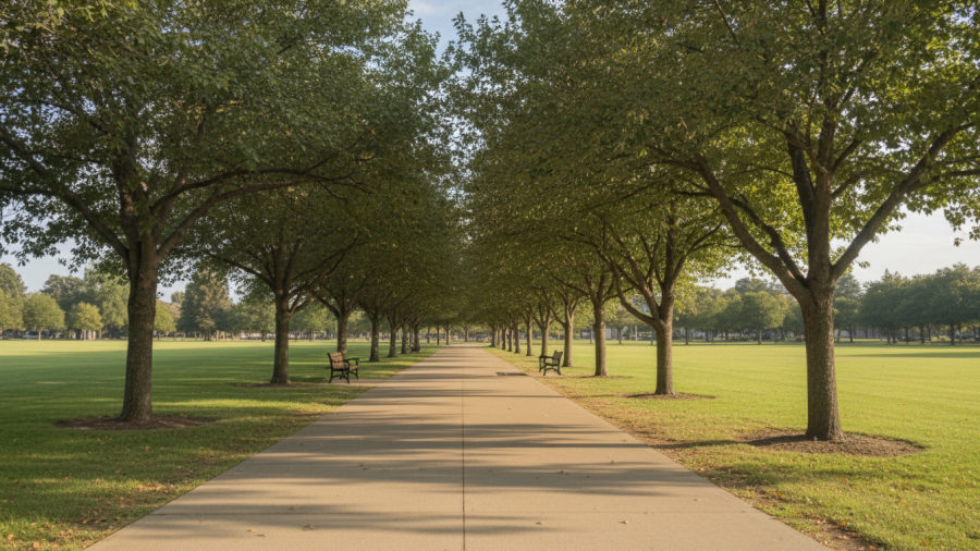 Calm Sacramento park path highlighting local parks improvements and outdoor activities enhancements.