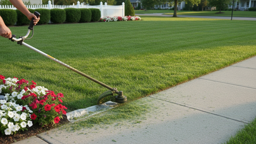 Edging and trimming as part of lawn care services for well-maintained yards.