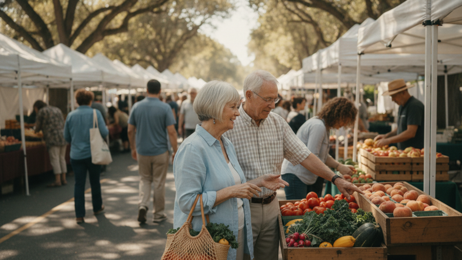 Sacramento farmers market scene showcasing fresh food and community engagement.