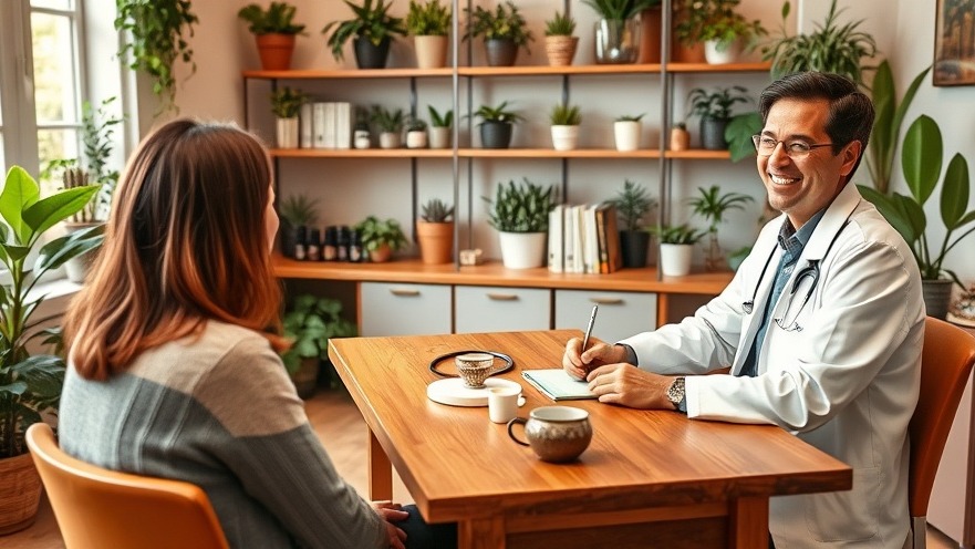 Naturopathic clinic in Sacramento with doctor, patient, and herbal remedies.