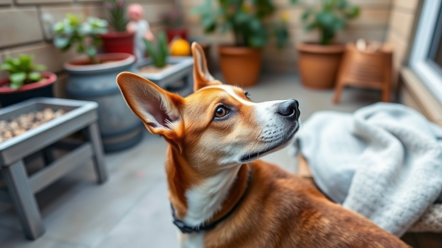 Happy dog with a professional dog walker in Midtown Sacramento's cozy patio.