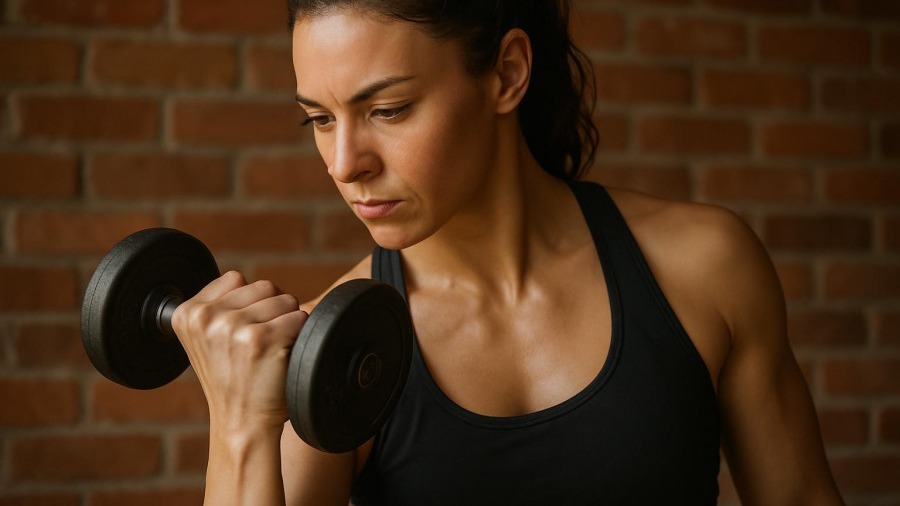 Athletic woman showcasing grip strength, vital for brain health aging and physical resilience in seniors.