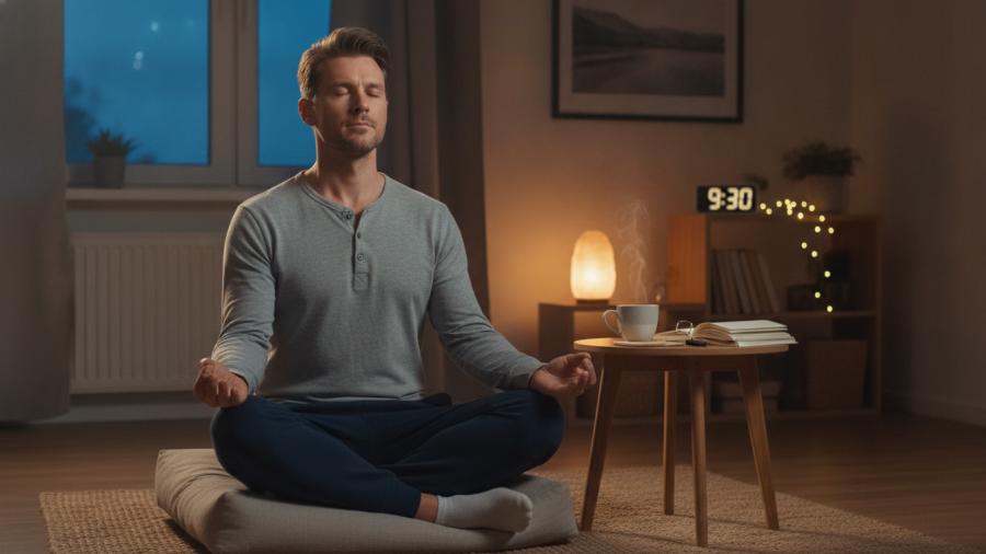 Man practicing a healthy evening routine for blood pressure support in Sacramento.
