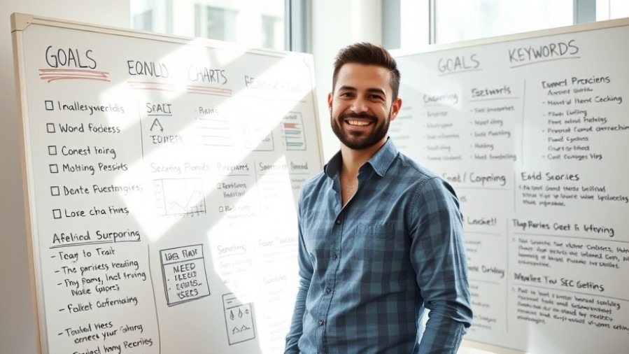 Confident business owner using SEO analysis tools for digital marketing insights.