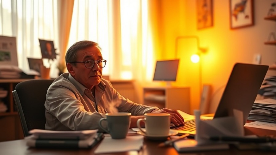 AI automation in a cozy home office at dawn, enhancing business workflows.