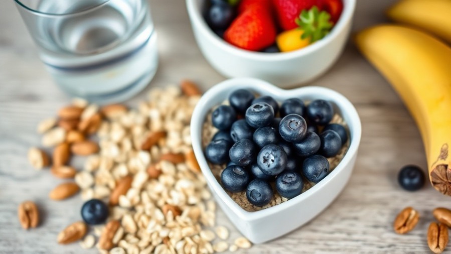 Balanced breakfast with oatmeal, fruits, and nuts highlighting oats benefits for weight loss.