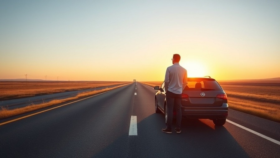 A small business owner on a highway at sunrise, symbolizing content pillars in marketing strategy.