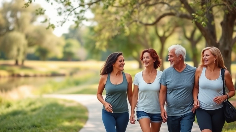 Diverse adults in a Sacramento park discussing Healthy Lifestyle Tips and stress management.