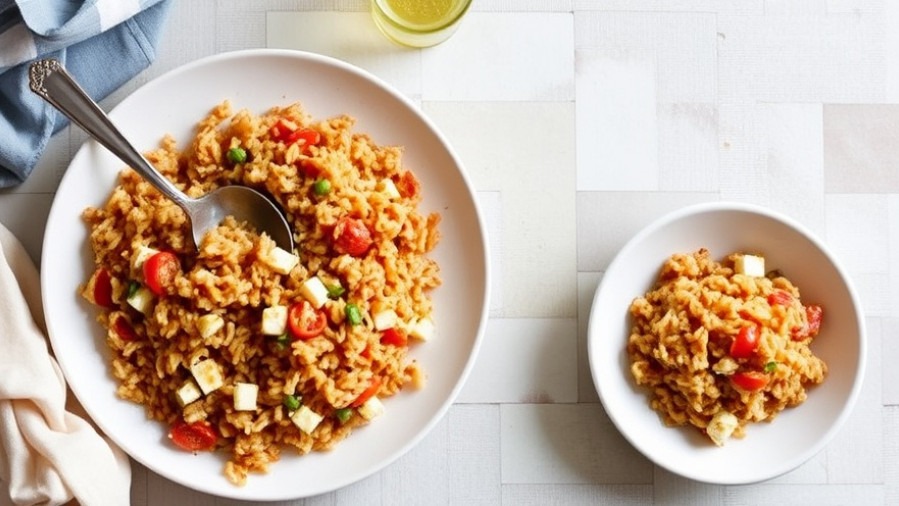 Baked Tomato & Feta Rice: a warm, healthy eating dish with seasonal ingredients for home cooking.