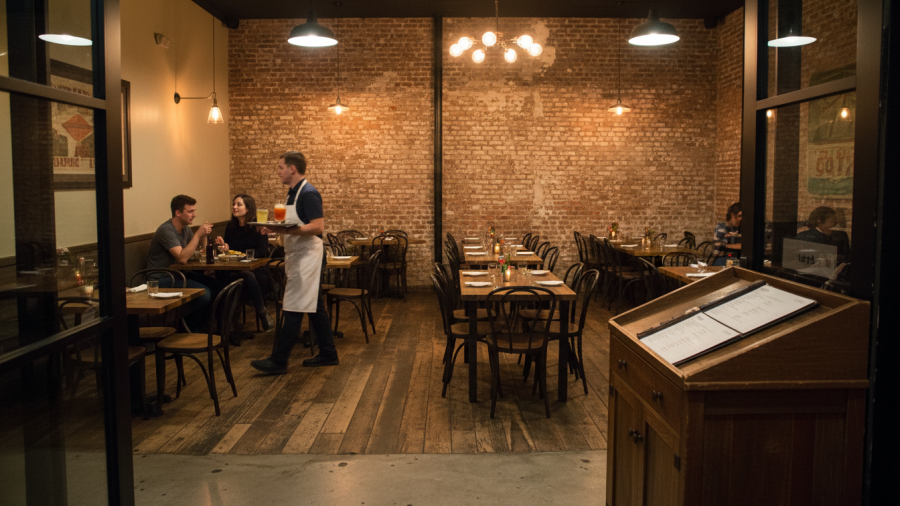 Lively community dining in Sacramento, showcasing friends enjoying meals at a local restaurant.