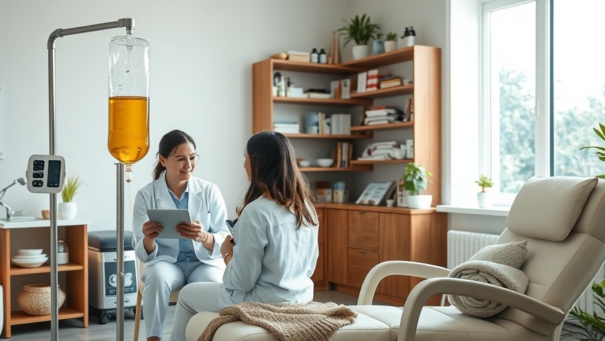Naturopathic clinic with patient consulting doctor over functional lab test results.