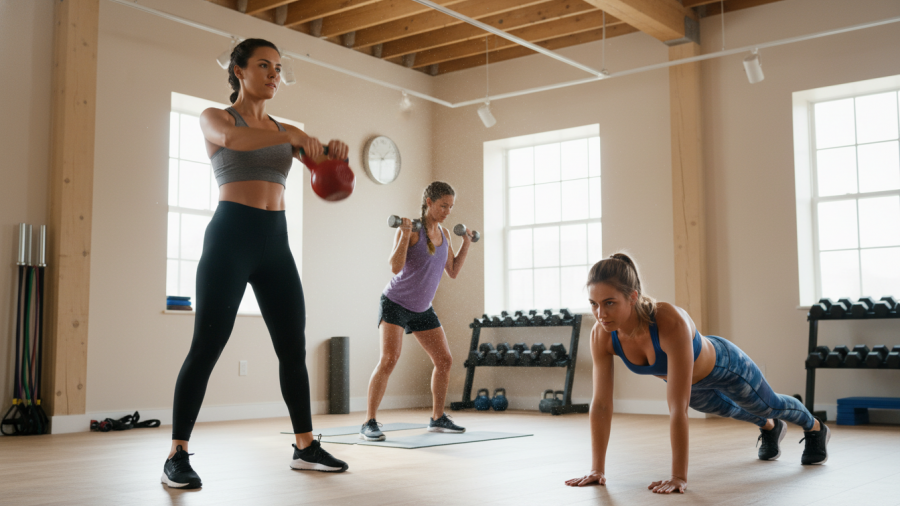 Women embracing empowerment through effective workout strategies in a bright fitness studio.