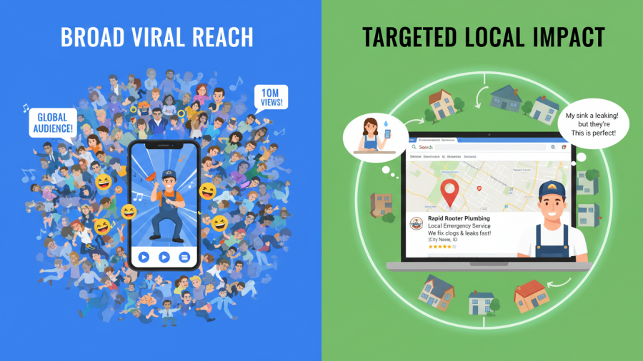 Local plumbing company humorously engages viewers, highlighting why TikTok videos may stall.