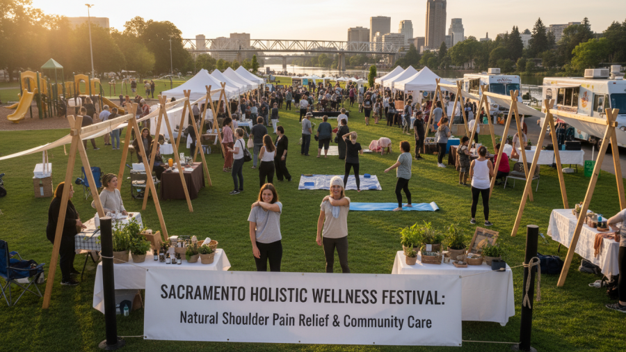 Sacramento community event showcasing natural shoulder pain treatment and holistic care.
