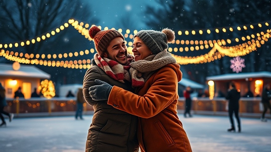 Couple skating in winter ambiance, exploring winter spa strategies.