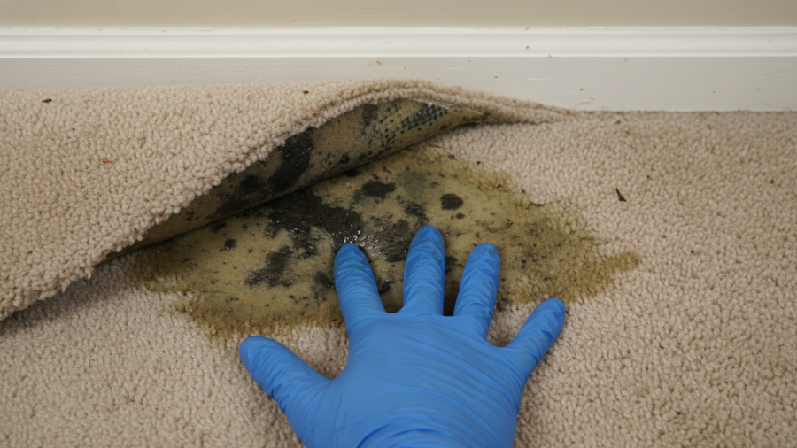 Revealing hidden contamination in carpet after cleaning pet urine, highlighting why odor returns.