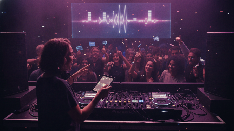 DJ curates song choices to enhance event atmosphere and connection.