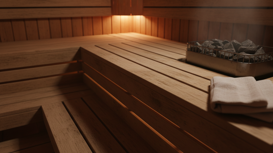Traditional sauna interior showcasing authentic heat-based practices for first-time bathhouse visitors.