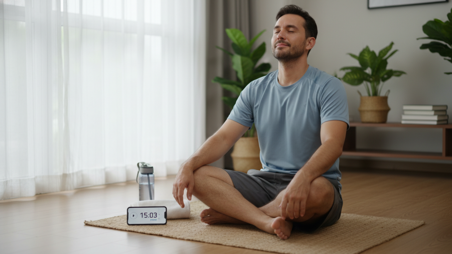 Man cooling down after effective workouts, showcasing time-efficient fitness and mental clarity.