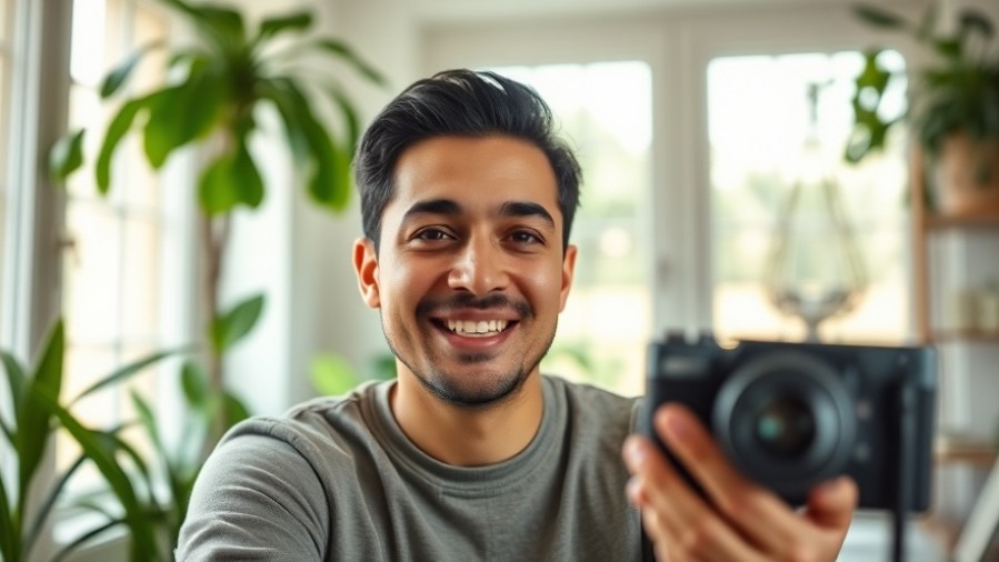 Confident individual recording video at home, enhancing social media strategy.