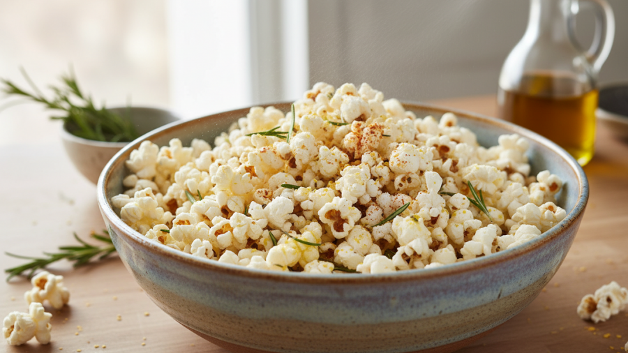 Healthy eating with air-popped popcorn, a nutritious low-sodium snack.