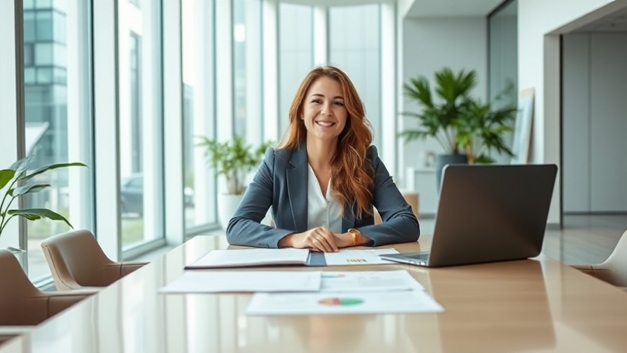 Sarah Gabriel in a bright office, merging biotech integration in the spa and wellness industry.