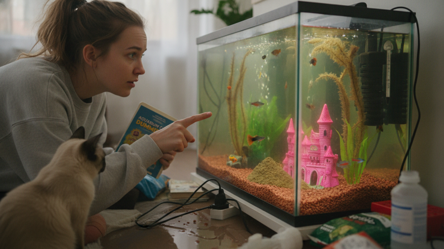 Beginner aquarium mistakes: spotting issues in a home fish tank.