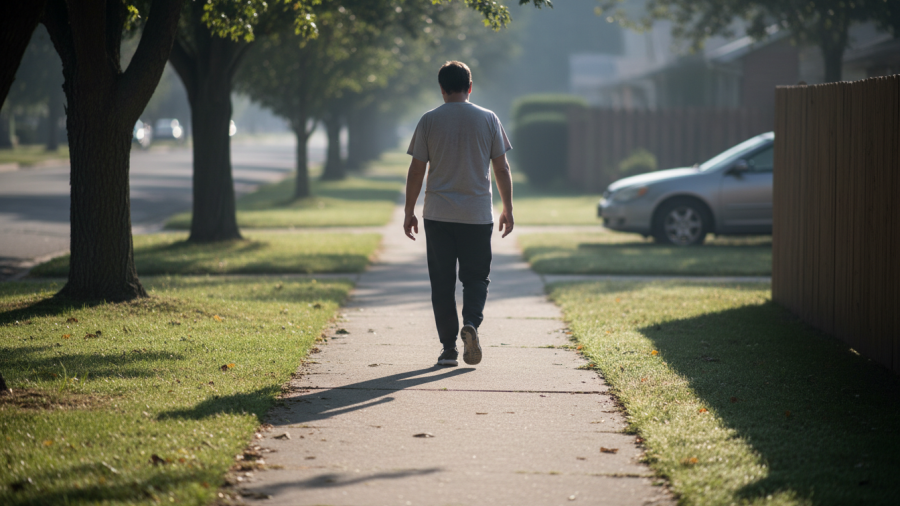 Gentle walking during soreness illustrates benefits of light exercise after workout.