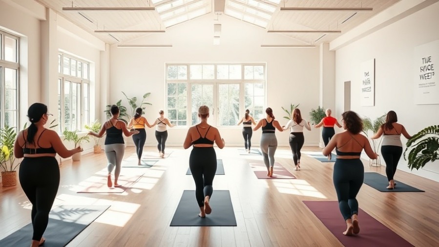 Inclusive yoga class promoting self-acceptance and body image resilience.