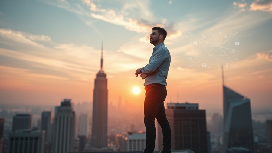 Small business owner at sunrise, embodying leadership and optimism in a digital age with Large Language Models.