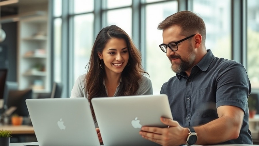 AI workforce automation: coworkers collaborating in a bright workspace with technology.