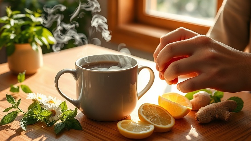 Herbal remedies for digestive discomfort: tea with fresh herbs and sunlight.