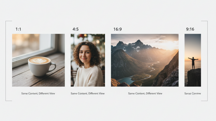 Visual guide on image dimensions for social media showcasing four aspect ratios.