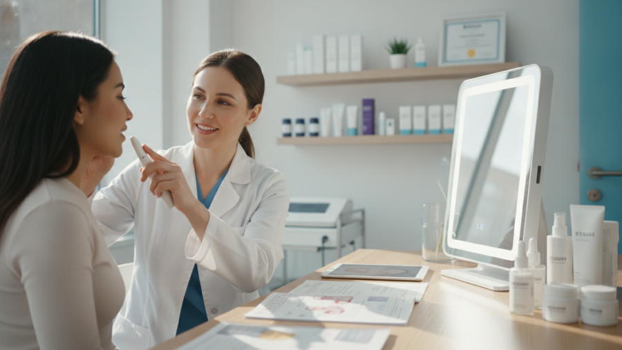 Professional skin consultation showcasing personalized skincare advice.